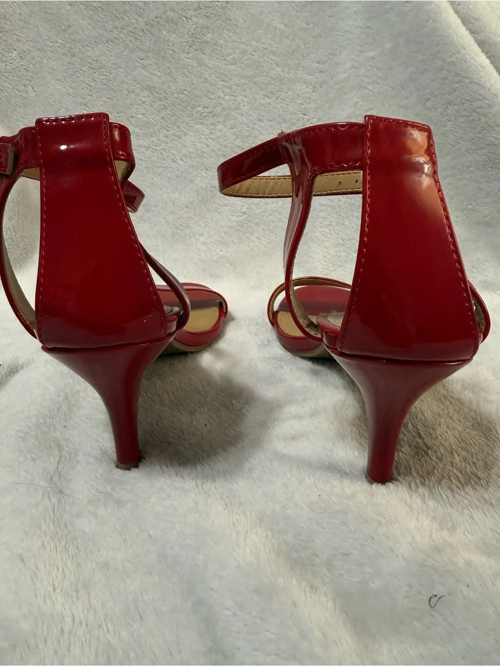 new directions Red Patent Ankle-Strap Heels